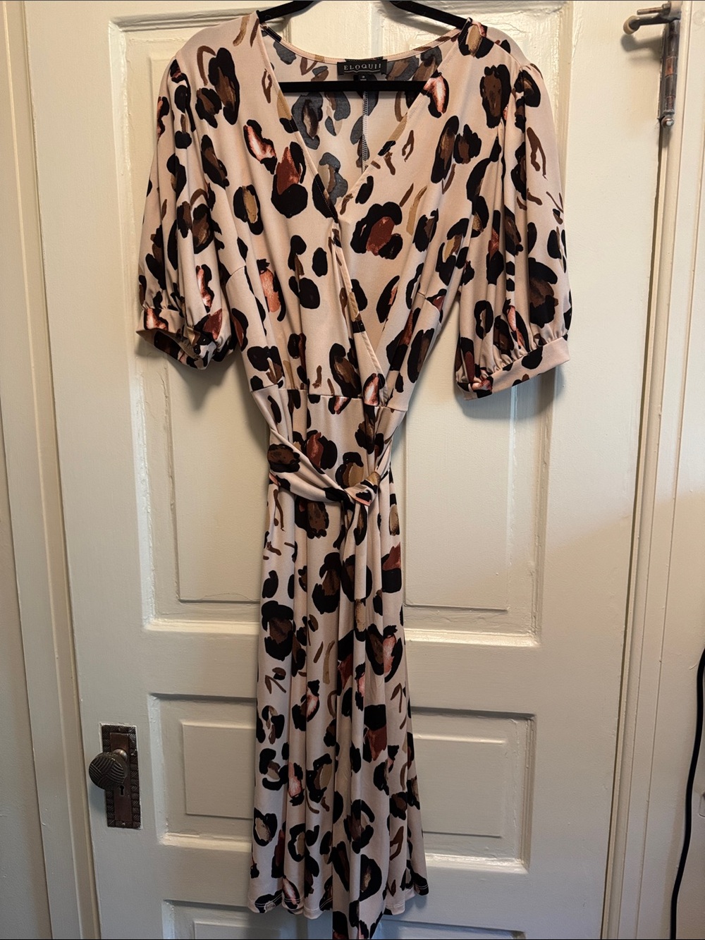 Eloquii Blush Midi Wrap Dress with Brown Leopard Print